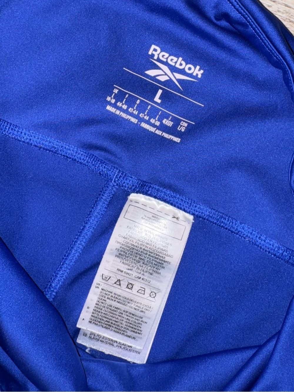 Reebok Ribbed High-Rise Colorblock Leggings Royal Blue Black - Picture 2 of 6